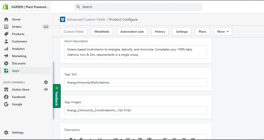 custom metafield description shopify